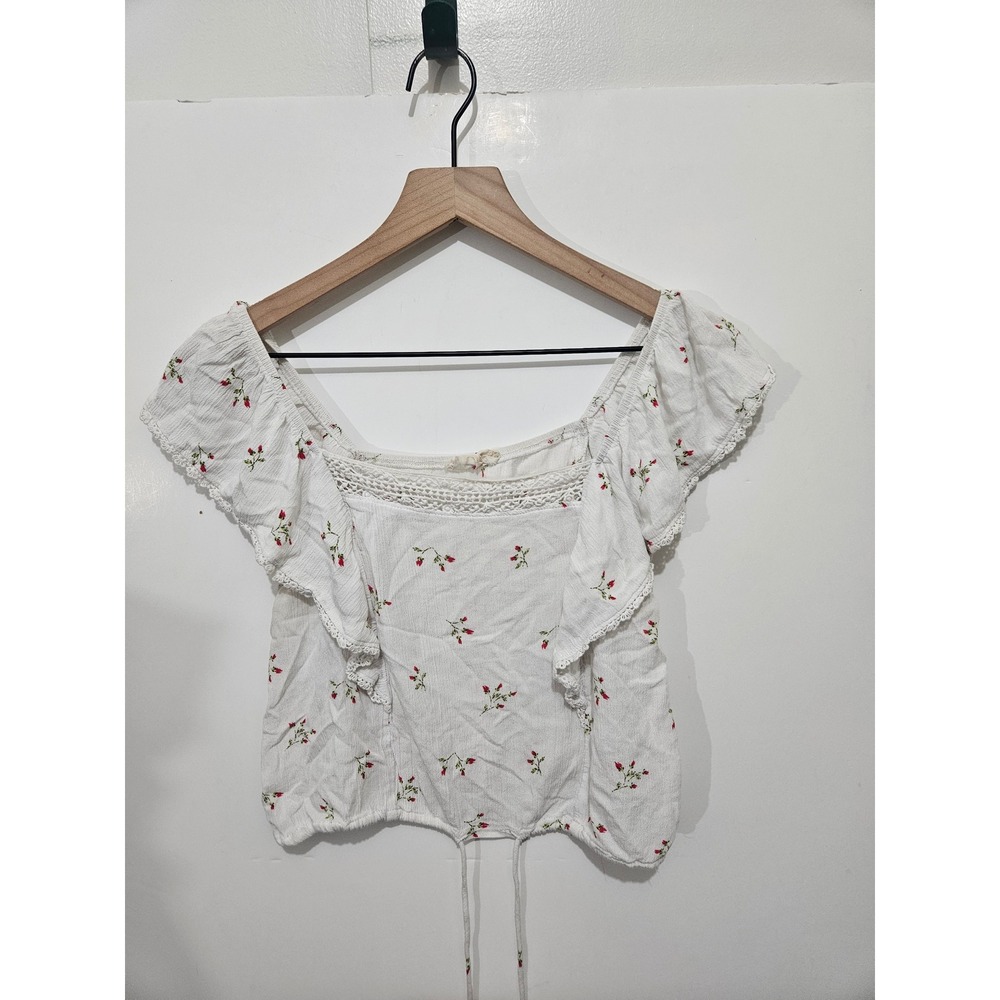 Altar'd State White Floral Cropped Peasant Top Lace Trim Boho AN11379 Womensโ M
